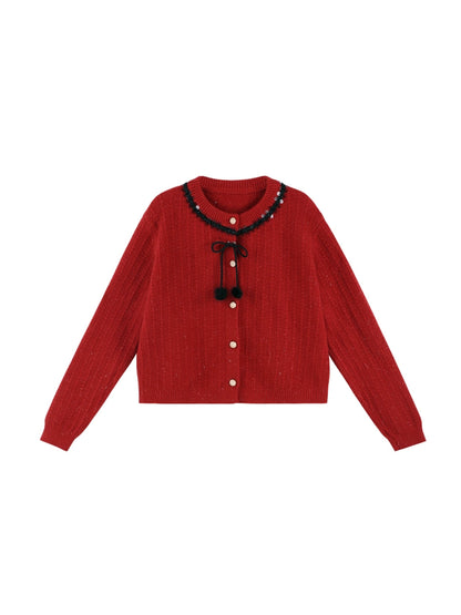 Cherry Red Knit Cardigan