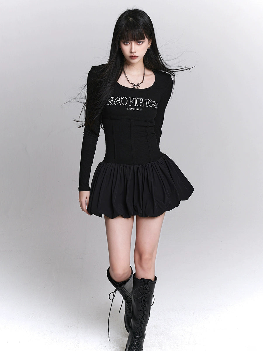 Ghost Girl Black Letter Little Dress