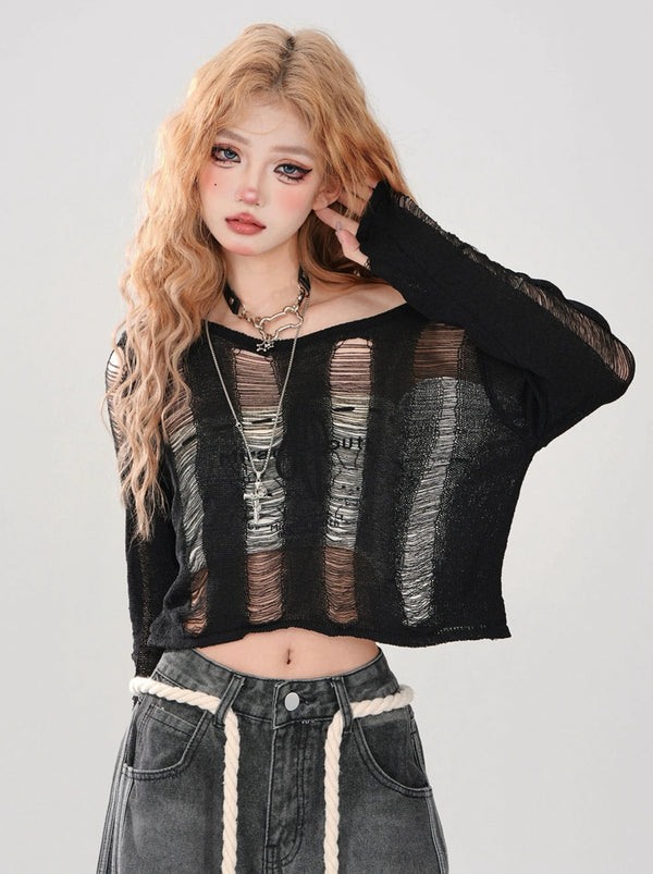 オフショルダーバックレースアップリップドニットショートトップス＋チューブトップ