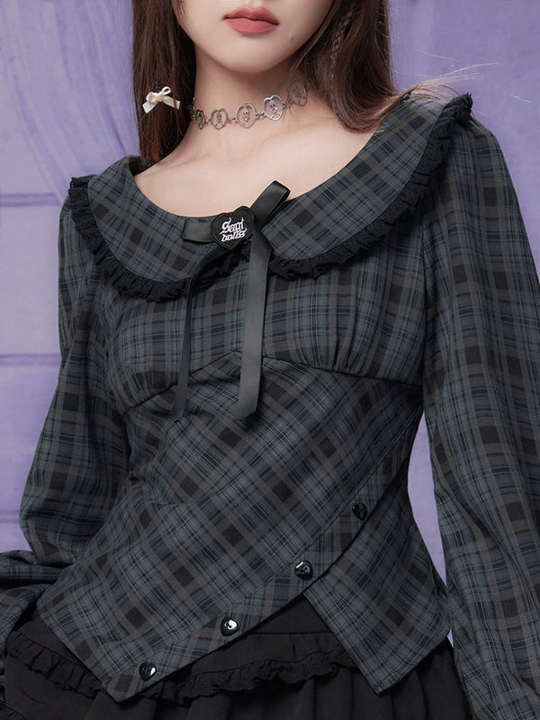 Doll Color Dark Check Ashime Tops