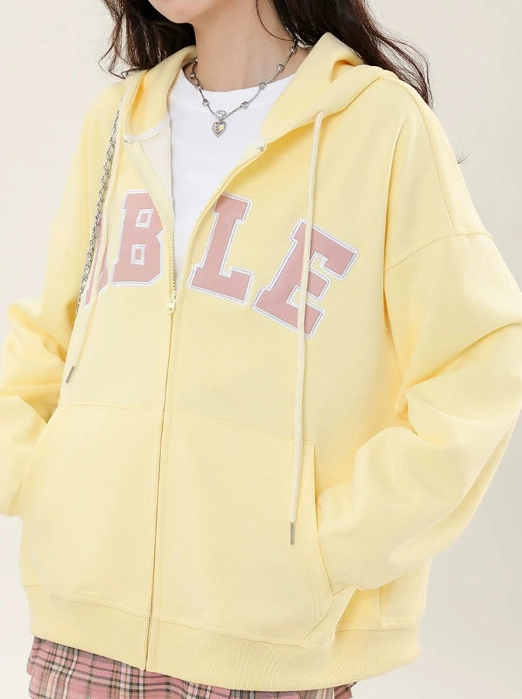 Letter Zipper Hooded Over Hoodie