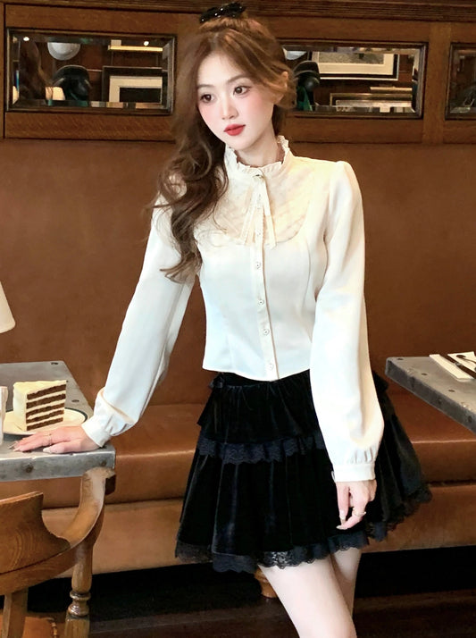 French slim lace French blouse