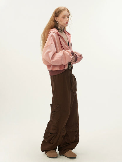 Maillard design multi-pocket wide leg pants