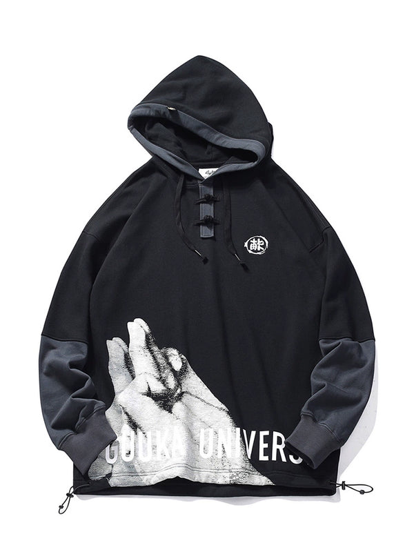 Stitch contrast faux two-piece hooded sweatshirt