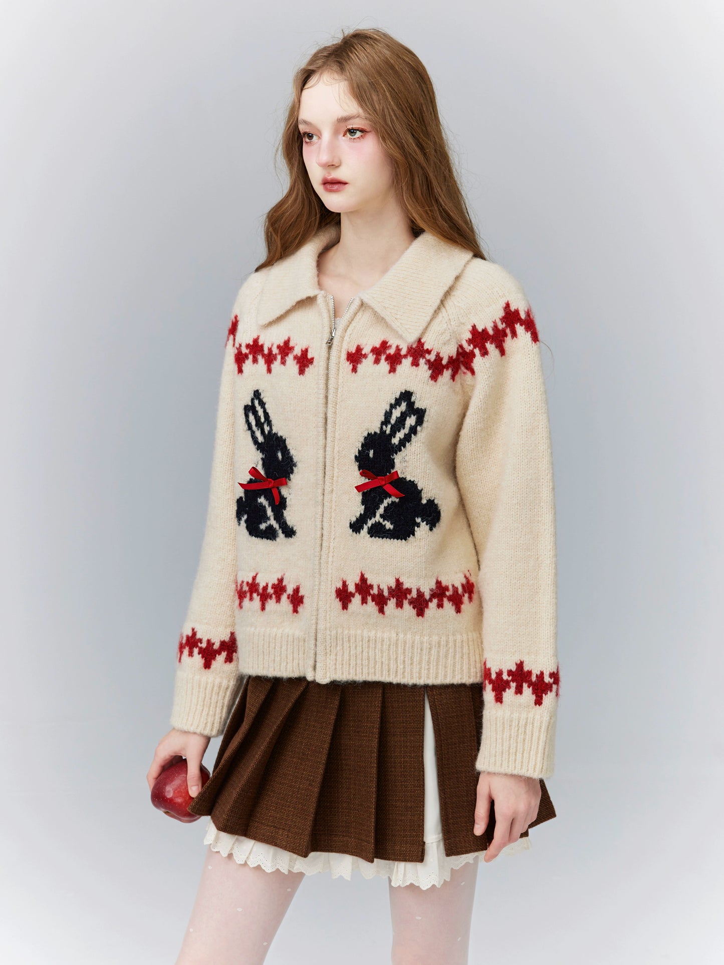 American Retro Preppy Rabbit Treen Cardigan