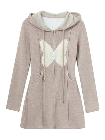 butterfly hooded zip knit dress