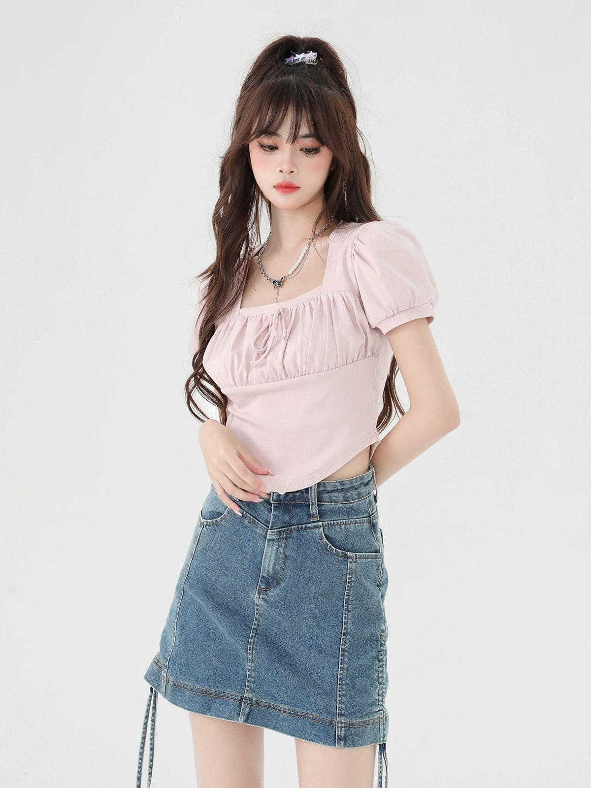 Puff Sleeve Square Neck Short Top