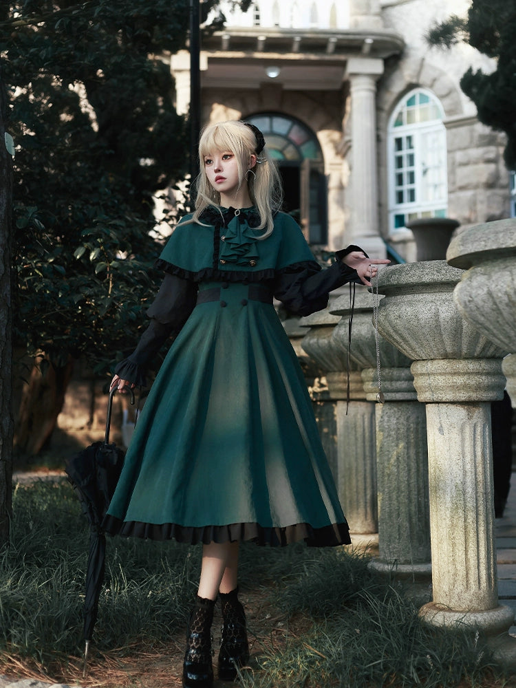 Dark Green Lolita + Contrast Color Dress Mantle Belchic Dark Green Lolita + Contrast Color Dress Mantle Belchic