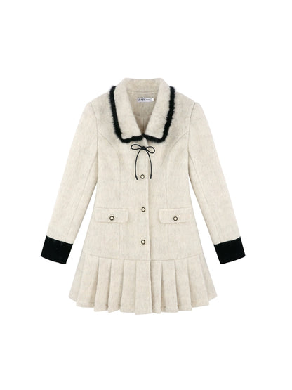 French Doll Collar Wool Pleated Dress