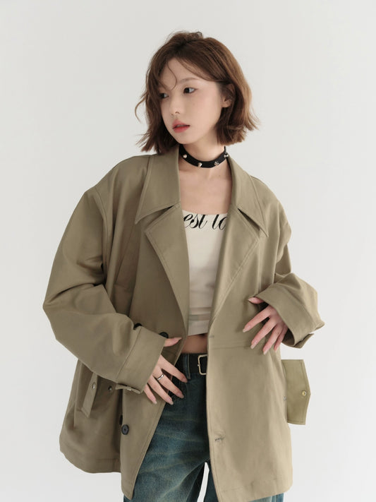 Gravity Museum Design Sense Cropped Trench Coat Jacket Women's Spring 2024 New Loose Silhouette Top
