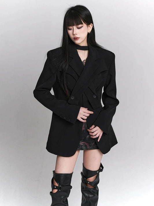 Ghost Girl Super good-looking black blazer women's spring and autumn model 2024 new high-end design sense is niche