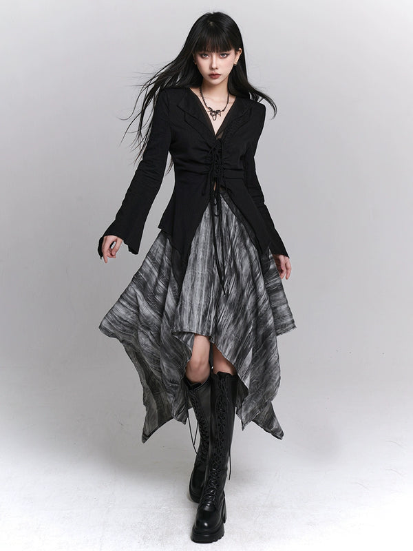 Little Black Top + Ghost Girl Cool Asymmetrical Skirt