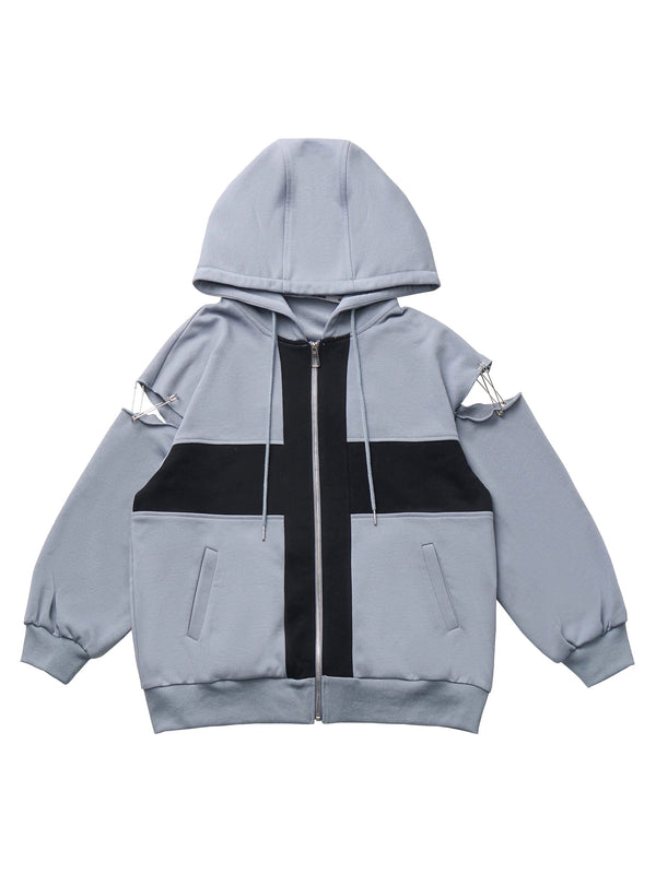 Cross design loose zip hoodie + cami top + pants