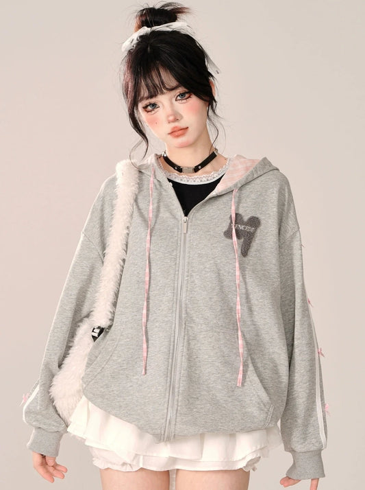 Kelly Kitty Berlin Art High Grey Academy Style 2024 New Versatile Fashion Brand Hoodie Coat for Women