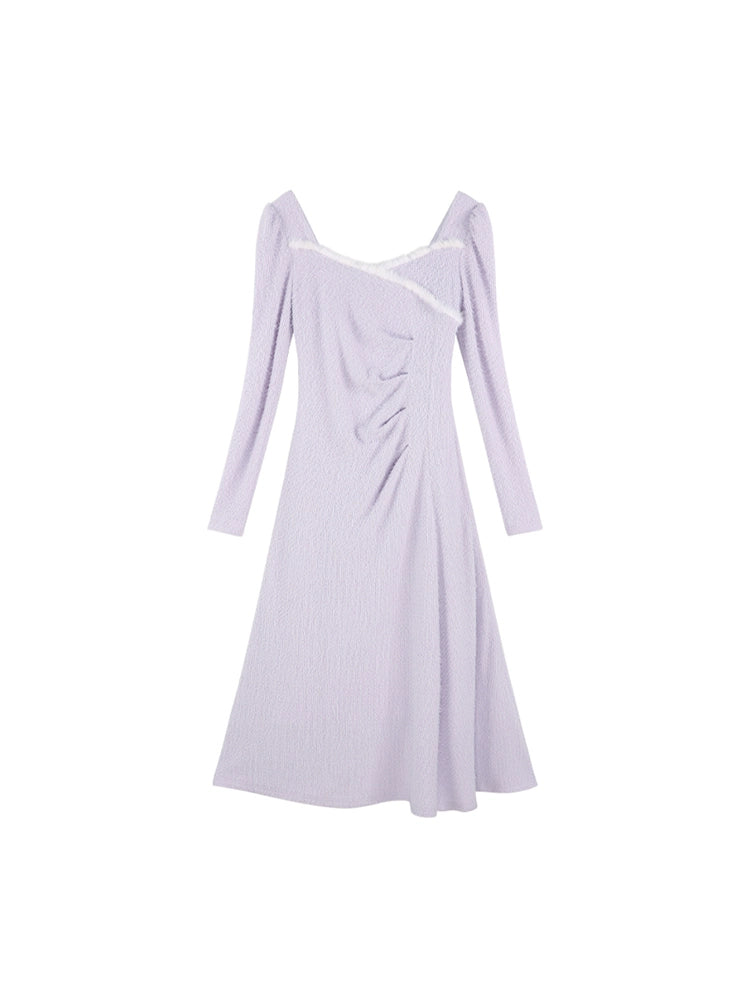 Sweet Purple Square Neck Slim Long Dress