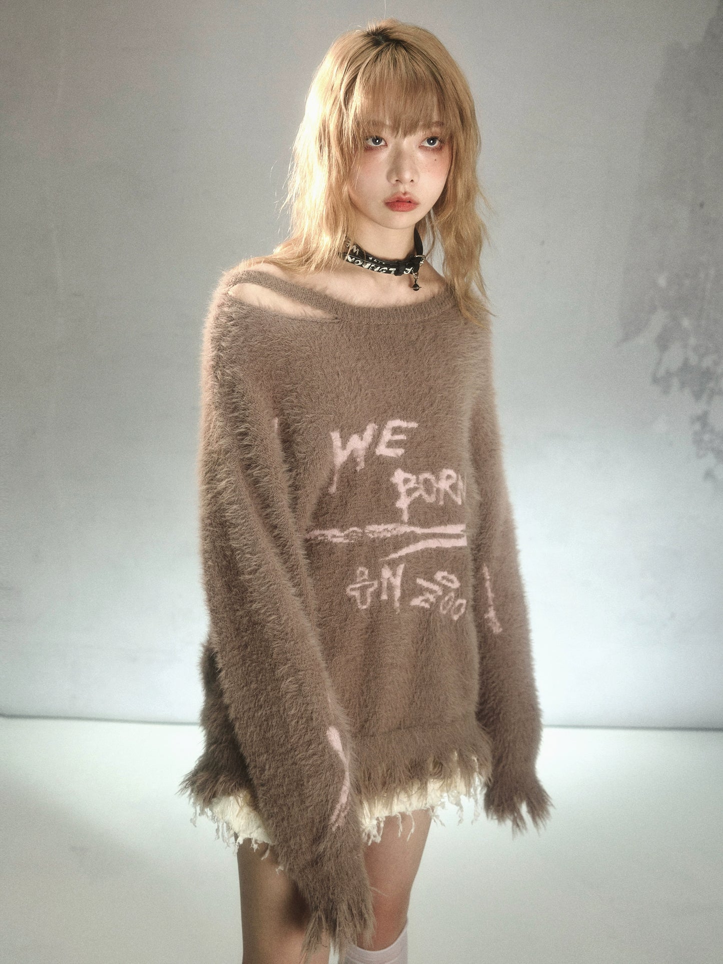 Romantic Punk Graffiti Jacquard Mink Fur Loose Knit