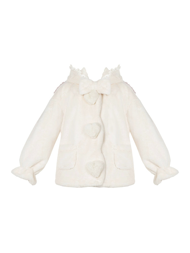 Little Sheep Hoody Frill Ribbon Design Farcoat