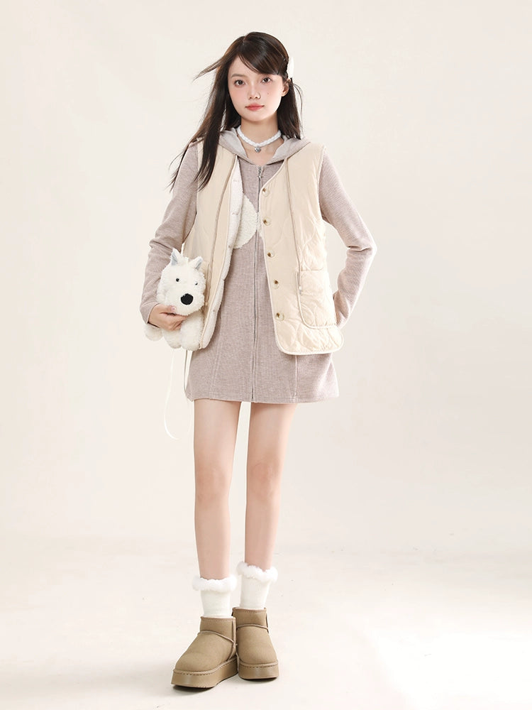 butterfly hooded zip knit dress