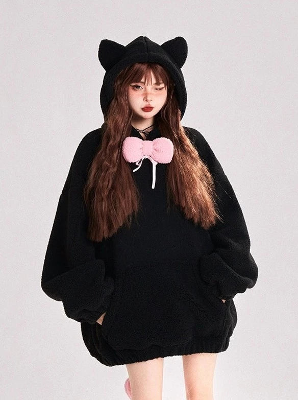 Black Devil Soft Sexy Loose Boa Hoodie