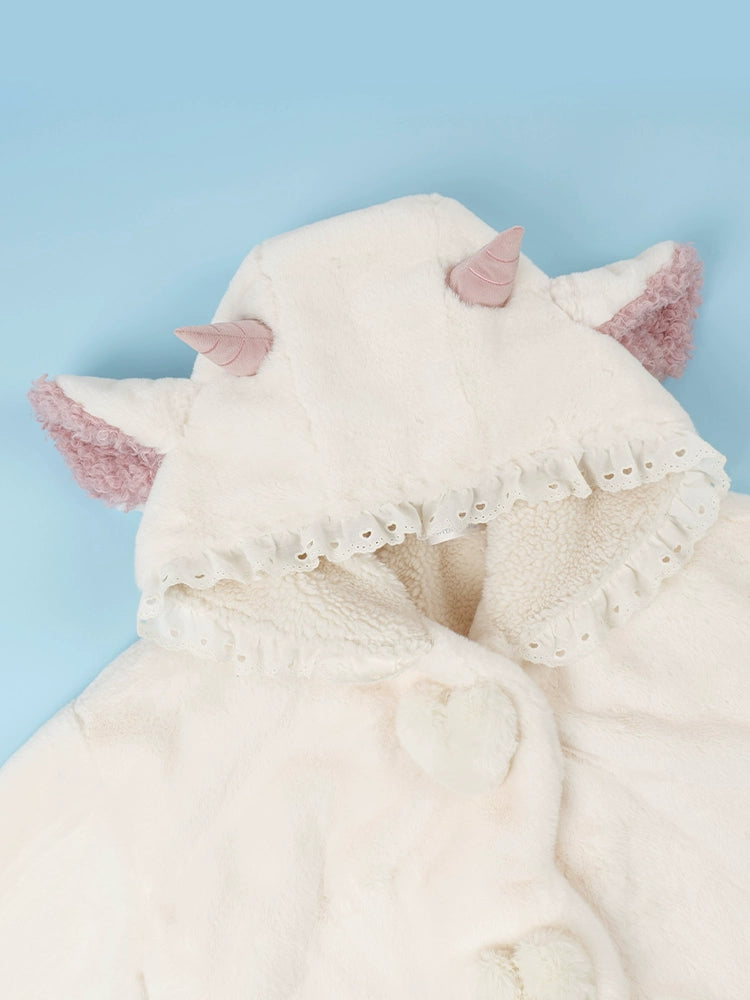 Little Sheep Hoody Frill Ribbon Design Farcoat