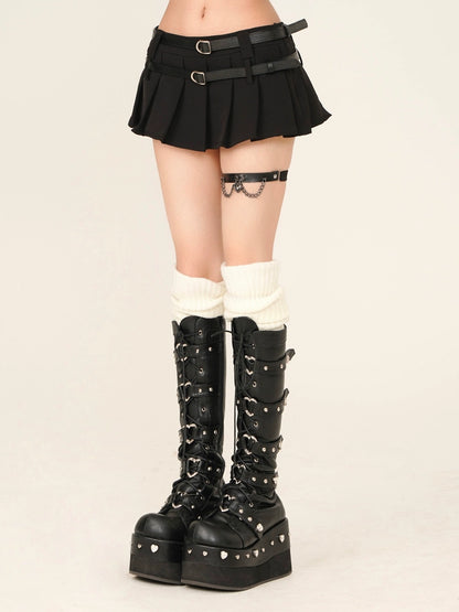 Black Swan Girl Style Double Belt Short Skirt [Reserved Item