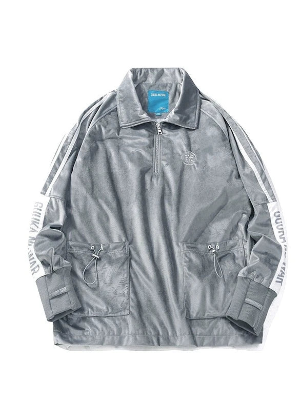 Grey Suede Logo Embroidery Pullover