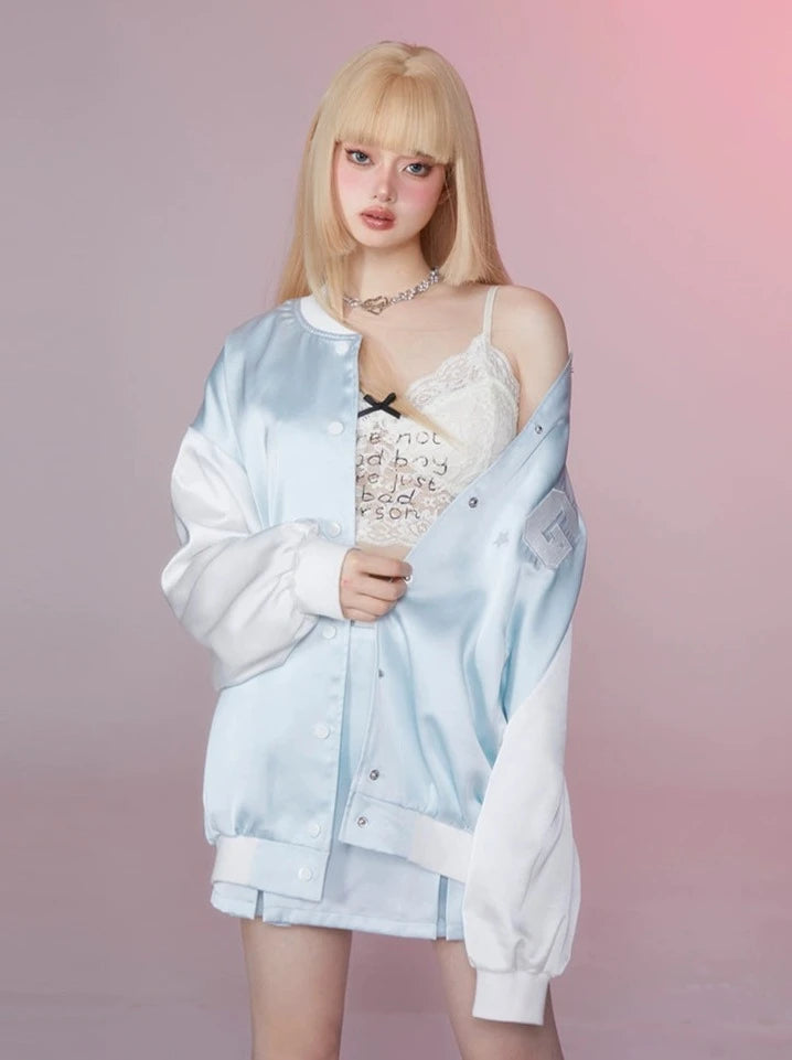 Stadium Sporty Satin Jacket + Pleated Skirt