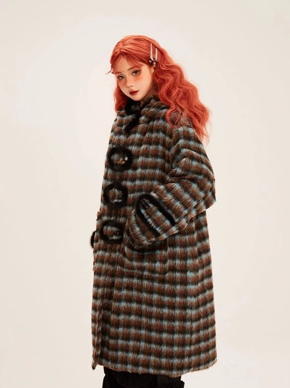 High End Foodie Loose Check Double Face Wool Coat