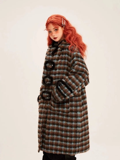 High End Foodie Loose Check Double Face Wool Coat