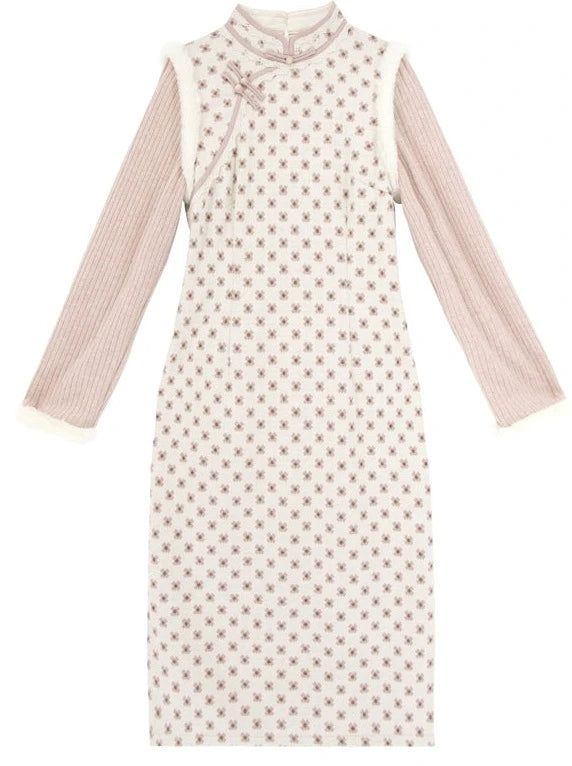 パステルスイートレトロフラワーチャイナドレス