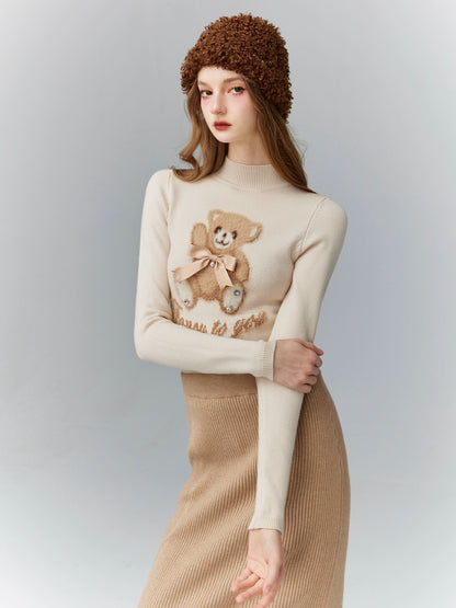 Sweet Bear Tight High Neck Tops + Pleated Skirt