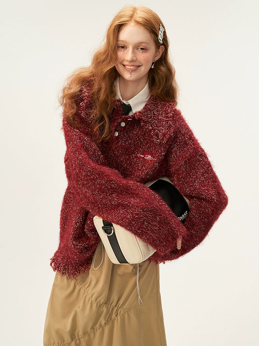 レトロタッセルミックスラインポロボタントップス