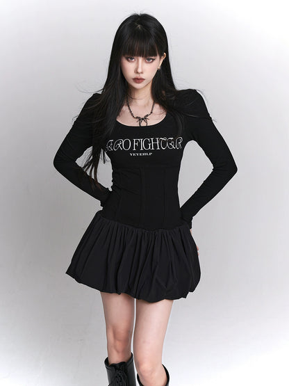 Ghost Girl Black Letter Little Dress