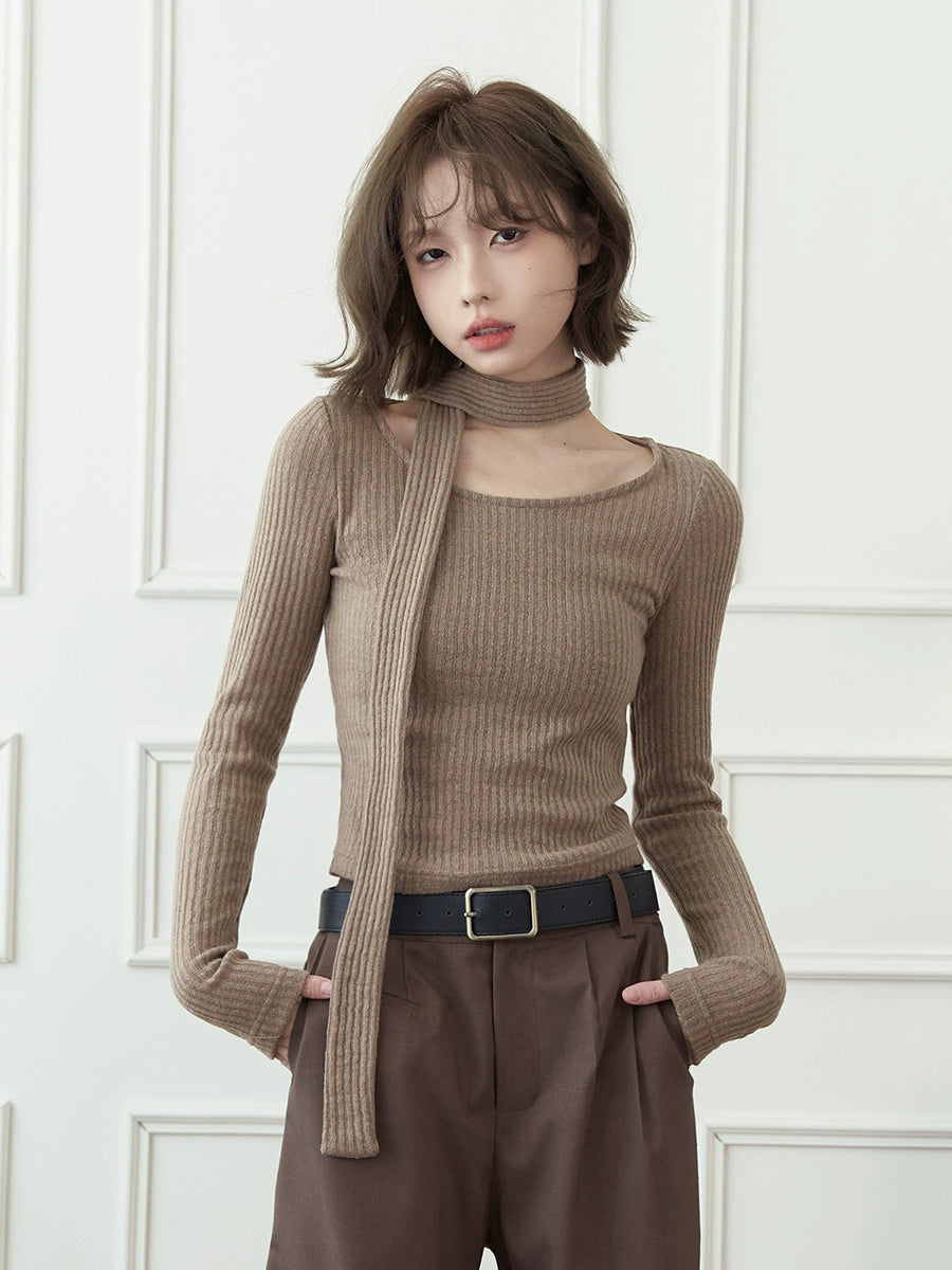 Low Round Neck Knit + Scarf