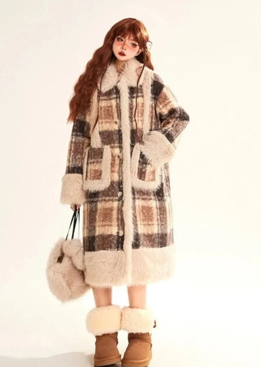 Flap Fur Snow Design Brown Boots