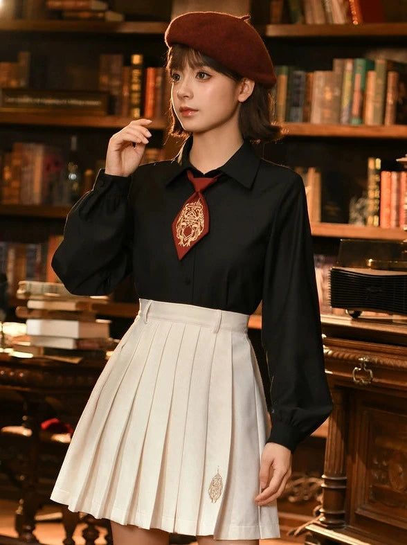 Magic Series Embroidery Necktie Black Shirt