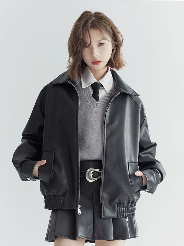 Short Retro Leather Jacket