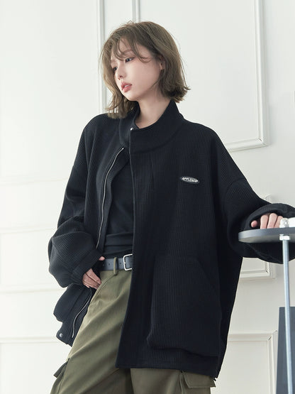 One Point Waffle Stand Collar Jacket