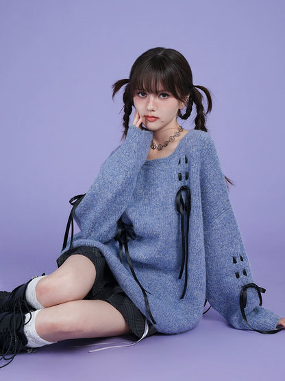 スモーキーブルーリボンオーバーニット – Belchic スモーキーブルーリボンオーバーニット – Belchic