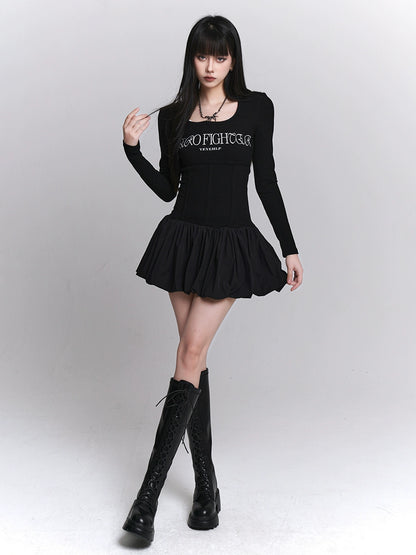 Ghost Girl Black Letter Little Dress