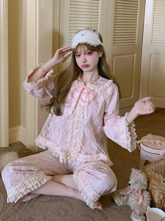 Pink lace doll room wear set