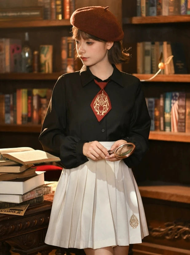 Magic Series Embroidery Necktie Black Shirt