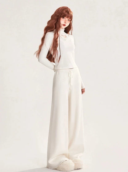 White Knit Casual Pants