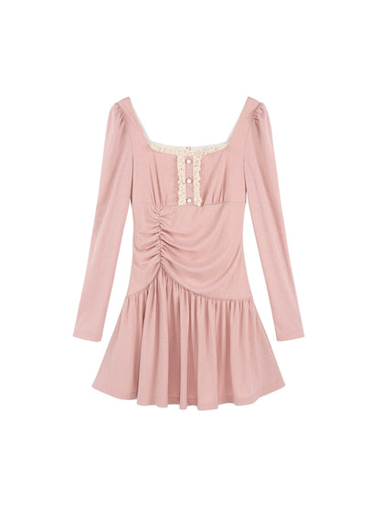 Lace Pleated Sweet Baby Pink Dress