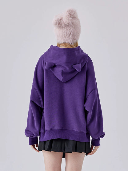 GUUKA Purple Cat Ears Heavy Hooded Sweatshirt Women's Cotton Thickened New Couple Silhouette Hoodie Trendy Loose