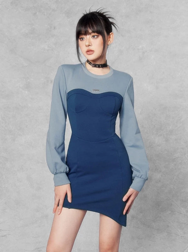 Simist Blue Pricing Back Race Up Dress