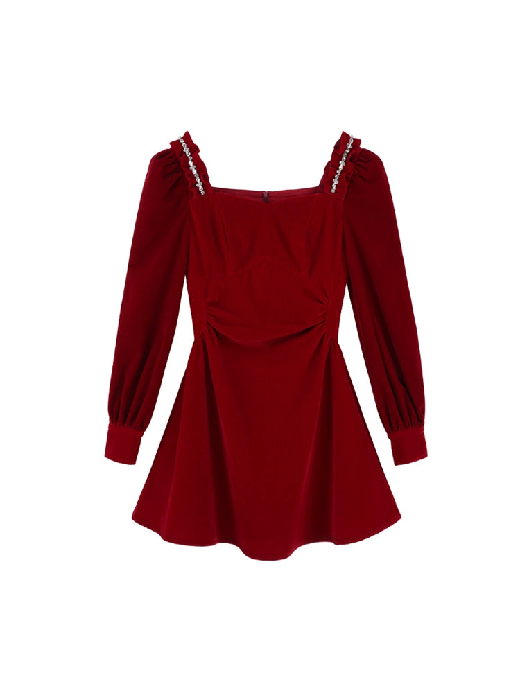 Square Collar Elegant Velvet Dress