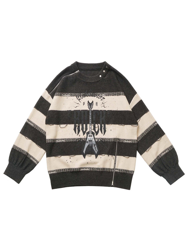 サウンドウェーブジップギターストライプボーダートップ＋ツーピーススカートセット