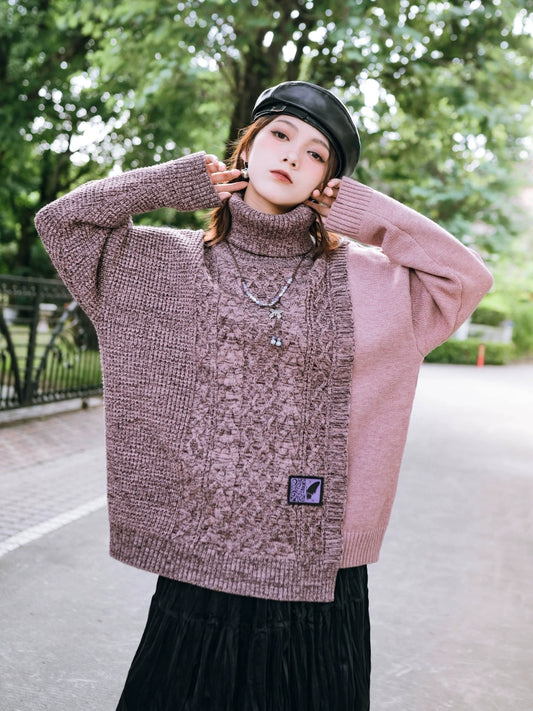 Eccentric House "Sleepless Dialogue" high-necked color-blocked sweater women's loose winter a