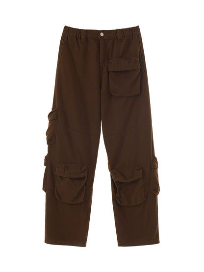 Maillard design multi-pocket wide leg pants